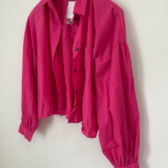 NWT Dizzy Lizzy Designer Hot Pink Button-Up Long Balloon Sleeve Blouse Size XL - Picture 4 of 5